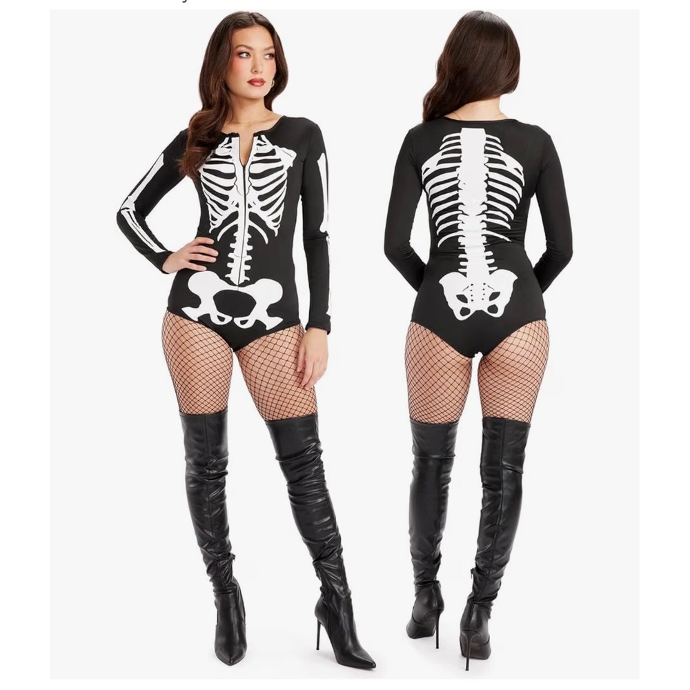 Tipsy Elves Women's XL Sexy Skeleton Fitted Jumpsuit Black Bodysuit